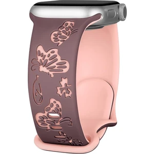 Apple Watch 42 44 45 46 49 mm Series 10 9 8 7 Se 6 5 4 3 Uyumlu Kelebek Desen Yumuşak Silikon Kordon