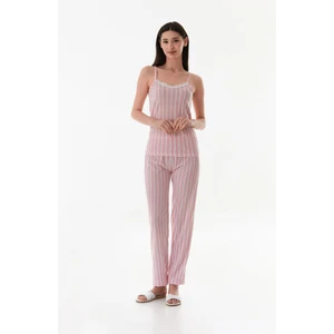 Kalın Çizgili Askılı Dantelli Pijama Takımı