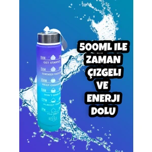 Motivasyonel Su Matarası Mor Suluk 500ML Spor Salonu Su Şişesi