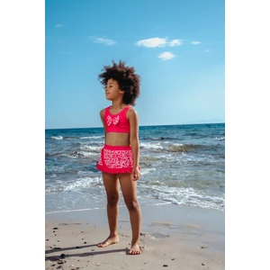 Kız Çocuk Fiyonk Detaylı Kalp Desenli Bikini Takımı