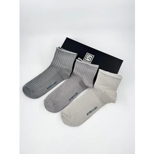 Unisex Pamuklu Kısa Konç Lastiksiz Çorap. 3 Farklı Gri Renkli 6'lı Kutulu Esnek Çorap Seti