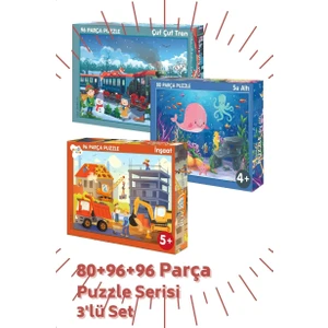 80-96-96 Parça Puzzle 3'lü Set Su Altı - Çufçuf Tren – Inşaat