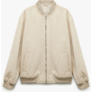 Kolej Yaka Cep Detaylı Uzun Kollu Suni Süet Bomber Ceket