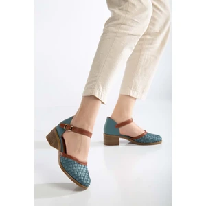 Analin Shoes Kadın  Deri Burnu Kapalı Örgülü Sandalet - Mavi