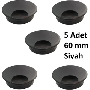 Masa Üstü Kablo Kanalı Deliği Kapağı Siyah Masa Kapağı 6 cm (5 Adet)