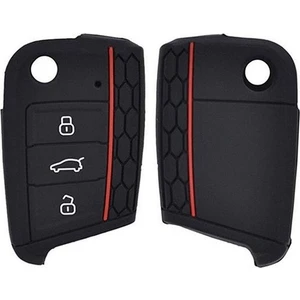 Volkswagen Seat Skoda Polo Tiguan Golf 7 Silikon Anahtar Kılıfı Kırmızı Çizgili