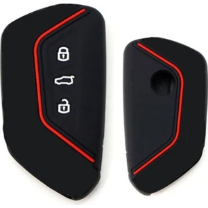 Volkswagen Golf 8 Caddy Seat Leon Silikon Anahtar Kılıfı Kırmızı Çizgili
