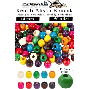 Renkli Ahşap Boncuk 14MM 50 Li 1 Paket Renkli Ahşap Boyalı Yuvarlak Doğal Boncuklar Saç Takı Tasarım Ektinlik Kreş Okul