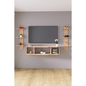 120 cm  Ayaksız Duvara Monteli Tv Ünitesi ve 2 Adet 90 cm  Uzunluk Duvar Rafı