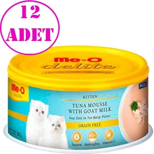 Meo Delite Keçi Sütlü Ton Balıklı Tahılsız Ezme Yavru Kedi Konservesi 80 gr 12 Ad