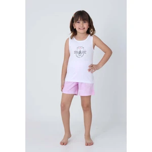 Kız Çocuk Pamuklu Sıfır Kollu Şortlu Takım