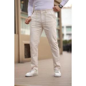 Keten Kumaş Erkek Krem Jogger Pantolon