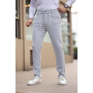 Ince Çizgili Kumaş Beyaz Jogger Pantolon