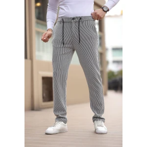 Ince Çizgili Kumaş Gri Jogger Pantolon