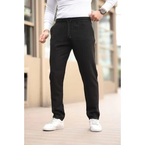 Düğmesiz Düz Kumaş Siyah Jogger Pantolon