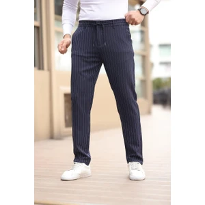 Çizgili Kumaş Lacivert Jogger Pantolon