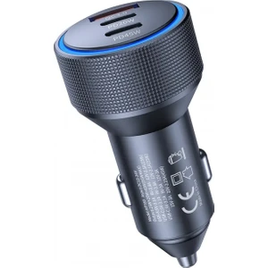 Hepu HP-780 105 Watt Araç Içi Şarj Cihazı 3.1A Pd 45 Watt Fast Hızlı Şarj Aleti Metal Çakmaklık Şarj Type C 3-Port Işıklı