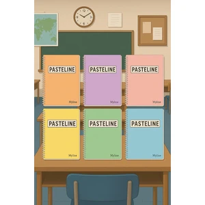 Pastel Renk (6'lı Paket) A4 72 Yaprak 3 Kareli + 3 Çizgili Plastik Kapak Defter Seti