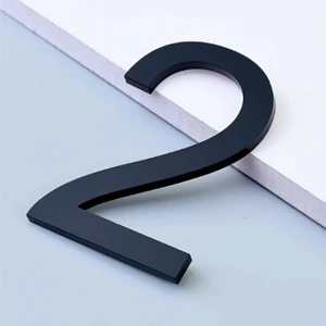 Daire -Duvar - Kapı Numarası 3 mm Lazer Kesim Siyah Pleksi Kendinden Yapışkanlı No -2 Iki