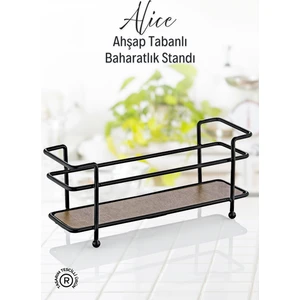 Ahşap Tabanlı Metal Baharatlık Standı- Baharatlık Düzenleyici Organizer