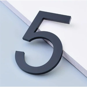 Daire -Duvar - Kapı Numarası 3 mm Lazer Kesim Siyah Pleksi Kendinden Yapışkanlı No -5 Beş