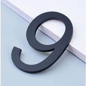 Daire -Duvar - Kapı Numarası 3 mm Lazer Kesim Siyah Pleksi Kendinden Yapışkanlı No -9 Dokuz