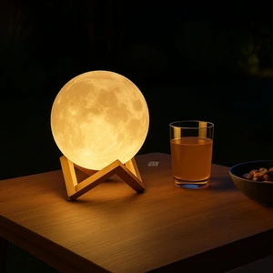 Ay Ahşap Standlı Gece Lambası Dekoratif Küre