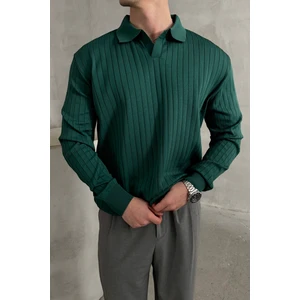 Erkek Polo Yaka Fitilli Oversize Triko Kazak