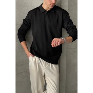Erkek Polo Yaka Fitilli Oversize Triko Kazak