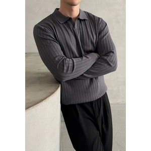 Hyman Erkek Polo Yaka Fitilli Oversize Triko Kazak