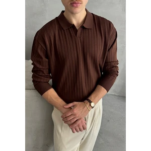 Erkek Polo Yaka Fitilli Oversize Triko Kazak