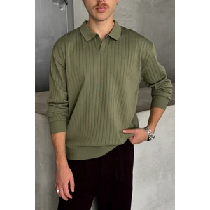 Erkek Polo Yaka Fitilli Oversize Triko Kazak