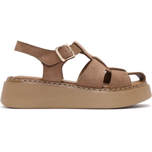 Kadın Pudra Bilekten Tokalı Kalın Tabanlı Süet Deri Comfort Sandalet 25SFD342610