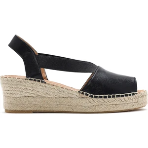 Kadın Siyah Dolgu Topuklu Deri Espadril Sandalet 25SFD457732