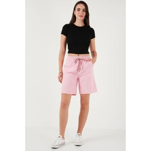 Pamuklu Relaxed Fit Yüksek Bel Cepli Mini Şort Bayan Şort 668YP5384