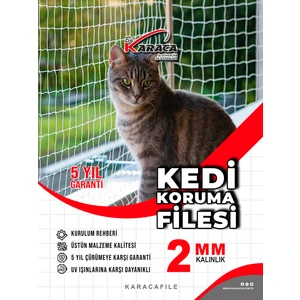 Kedi Balkon Güvenlik Filesi – 1.5 m Yükseklik | Metreyle Kesim | 2 mm İp, 4x4 cm Göz Aralığı + Montaj Aparatları  (Beyaz Veya Siyah)