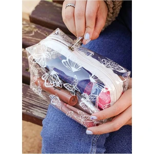 Beyaz Kelebek Desenli Makyaj Çantası