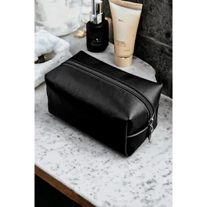 Siyah Suni Deri Makyaj Çantası