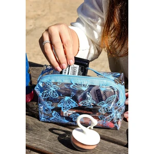 Mavi Kelebek Desenli Makyaj Çantası