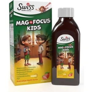 Swiss Bork Mag Focus Kids 150 ml - Türkiye'de Üretilen, Çocuklar İçin Magnezyum ve Fosfatidilserin İçeren Vitamin B6 Takviyesi