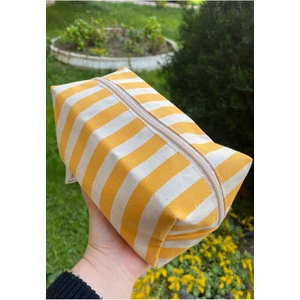 Sarı Çizgili Kanvas Büyük Boy Makyaj Çantası