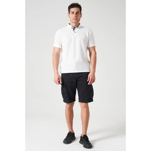 Erkek Siyah Beli Ribanalı Örme Parça Boya Kargo Şort