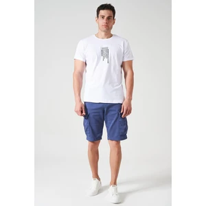 Erkek Indigo Beli Ribanalı Örme Parça Boya Kargo Şort