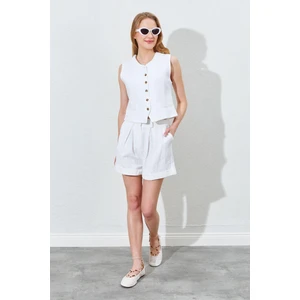 Kadın Ekru Duble Paça Keten Şort