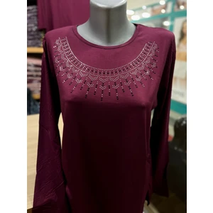 Kadın Likralı Taşlı Penye Bluz