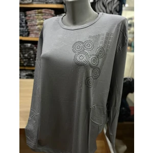 Kadın Likralı Taşlı Penye Bluz