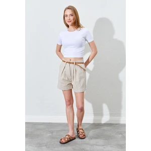 Kadın Taş Duble Paça Keten Şort