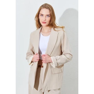 Kadın Taş Kol Katlamalı Keten Blazer Ceket