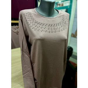 Kadın Likralı Taşlı Penye Bluz