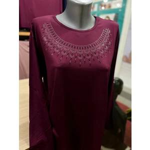 Kadın Likralı Taşlı Penye Bluz